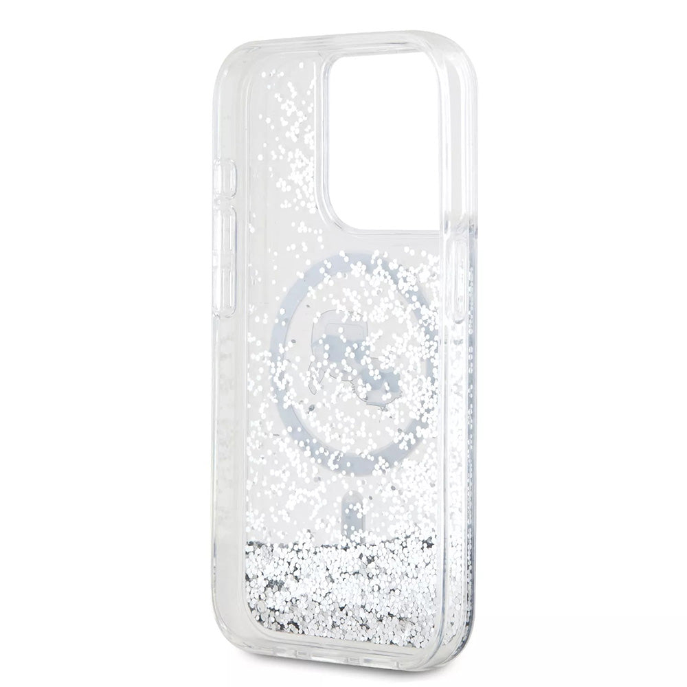 Capa MagSafe para Apple iPhone 15 Pro, Karl Lagerfeld, Liquid Glitter Karl & Choupette's Heads, Transparente