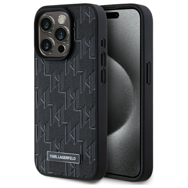 Capa MagSafe para Apple iPhone 15 Pro, Karl Lagerfeld, Monograma Metal Logo, Preta