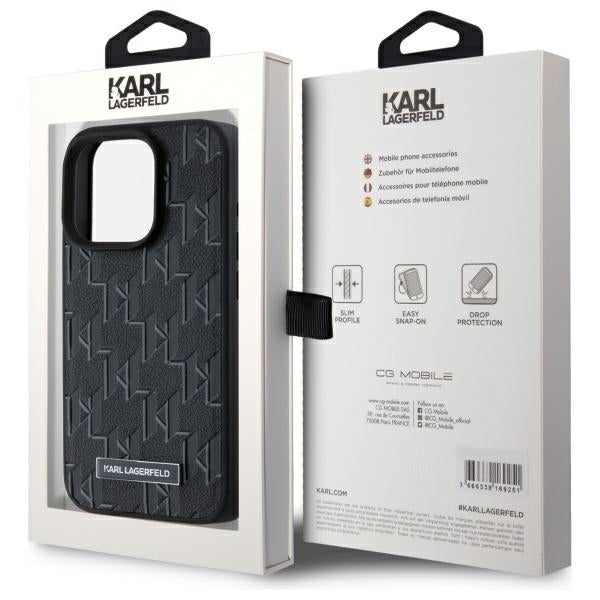 Capa MagSafe para Apple iPhone 15 Pro, Karl Lagerfeld, Monograma Metal Logo, Preta