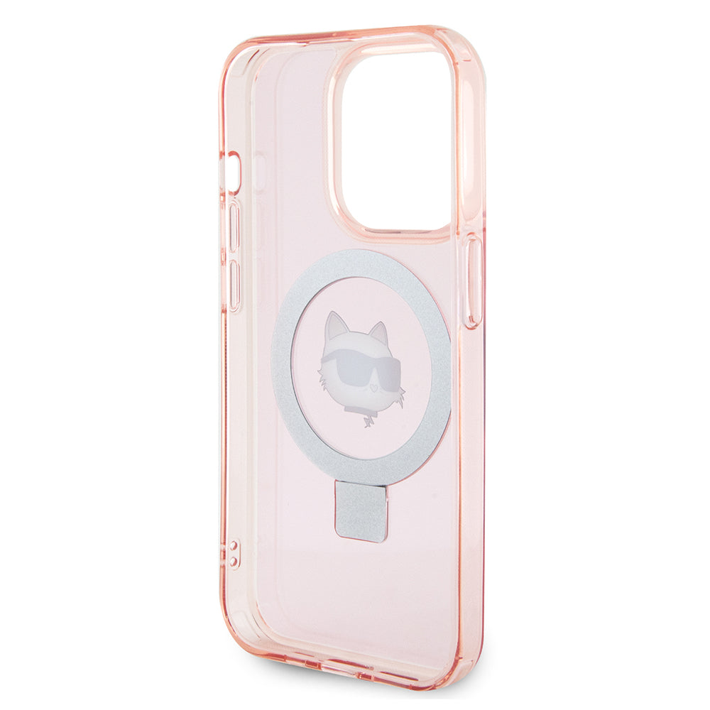 Capa MagSafe para Apple iPhone 15 Pro, Karl Lagerfeld, Ring Stand Choupette's Head, Rosa