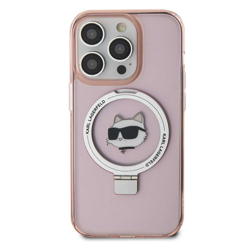 Capa MagSafe para Apple iPhone 15 Pro, Karl Lagerfeld, Ring Stand Choupette's Head, Rosa