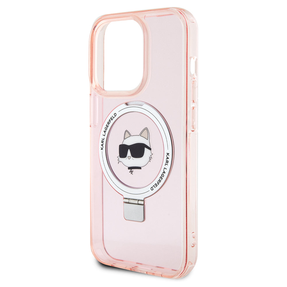 Capa MagSafe para Apple iPhone 15 Pro, Karl Lagerfeld, Ring Stand Choupette's Head, Rosa