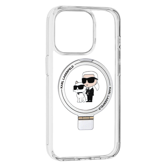 Capa MagSafe para Apple iPhone 15 Pro, Karl Lagerfeld, Ring Stand Karl & Choupette, Branca