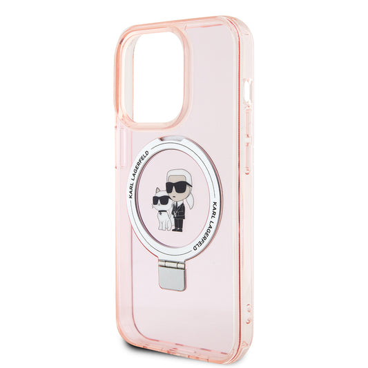 Capa MagSafe para Apple iPhone 15 Pro, Karl Lagerfeld, Ring Stand Karl & Choupette, Rosa