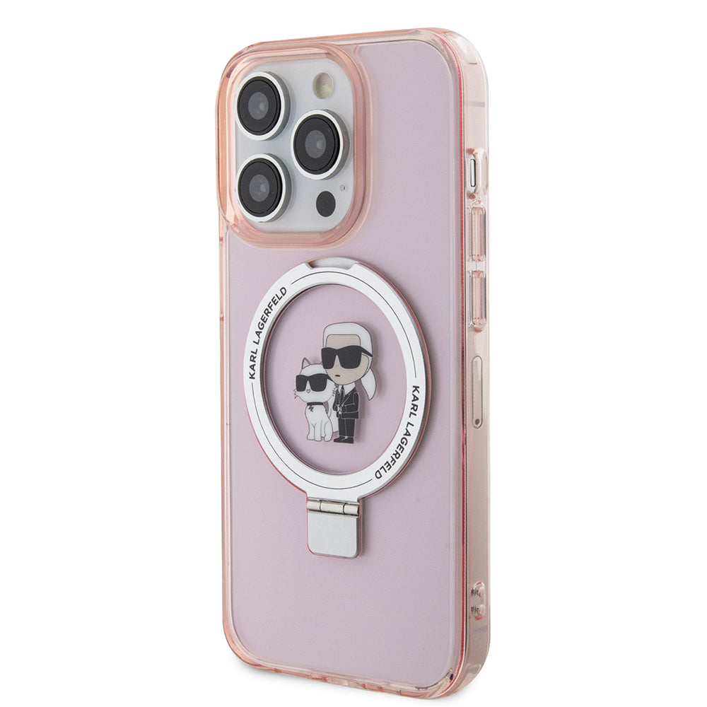 Capa MagSafe para Apple iPhone 15 Pro, Karl Lagerfeld, Ring Stand Karl & Choupette, Rosa