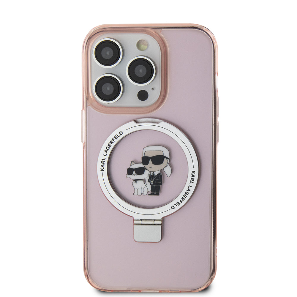 Capa MagSafe para Apple iPhone 15 Pro, Karl Lagerfeld, Ring Stand Karl & Choupette, Rosa
