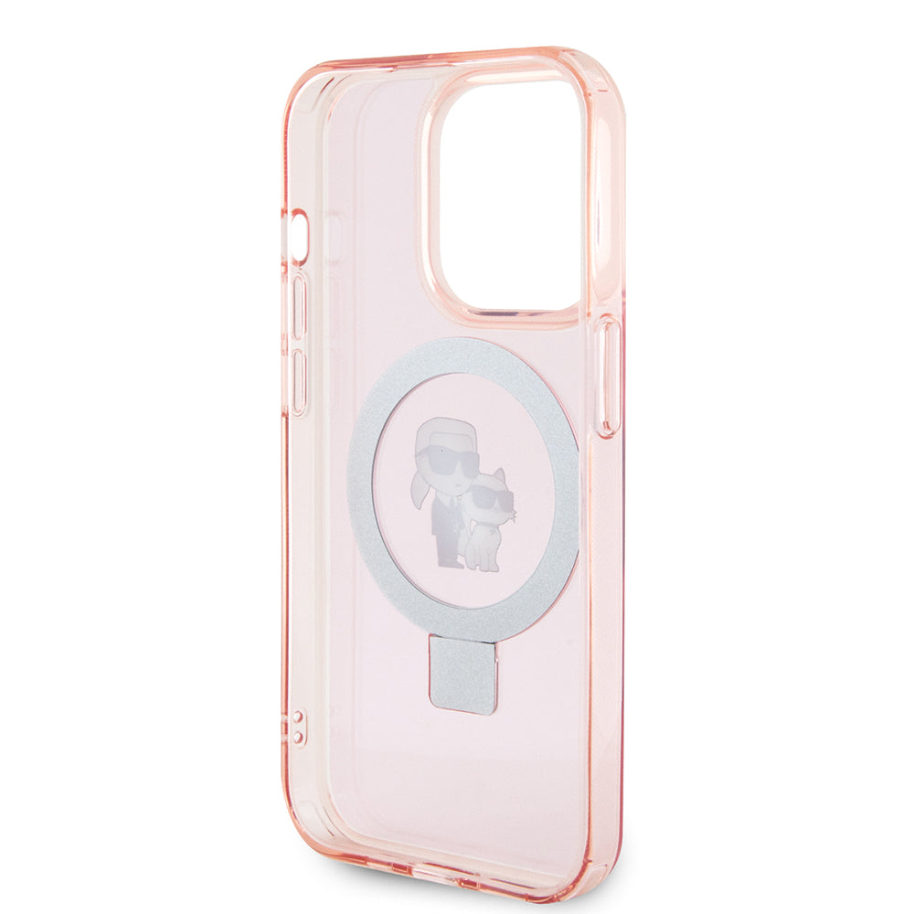 Capa MagSafe para Apple iPhone 15 Pro, Karl Lagerfeld, Ring Stand Karl & Choupette, Rosa