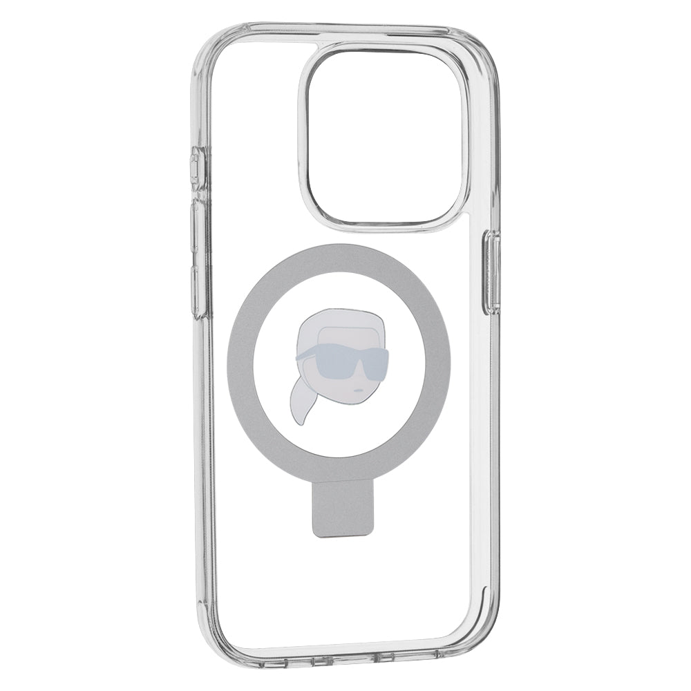 MagSafe Case for Apple iPhone 15 Pro, Karl Lagerfeld, Ring Stand Karl's Head, White