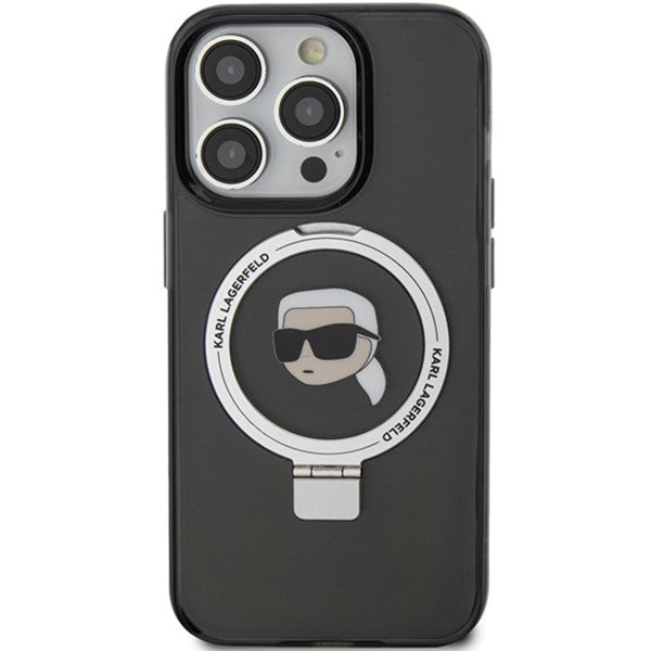 Capa MagSafe para Apple iPhone 15 Pro, Karl Lagerfeld, Suporte Anel Cabeça do Karl, Preta