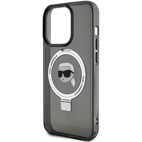 Capa MagSafe para Apple iPhone 15 Pro, Karl Lagerfeld, Suporte Anel Cabeça do Karl, Preta