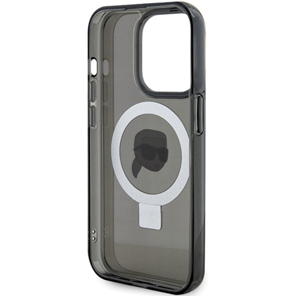 Capa MagSafe para Apple iPhone 15 Pro, Karl Lagerfeld, Suporte Anel Cabeça do Karl, Preta