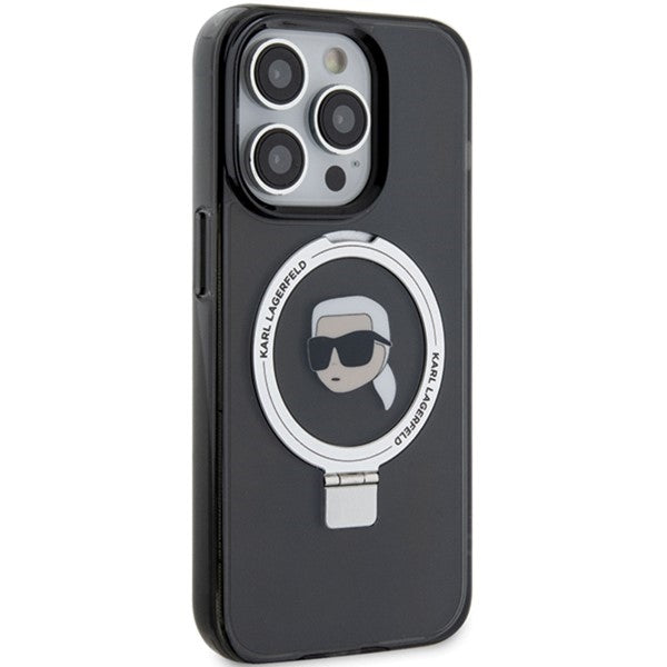 Capa MagSafe para Apple iPhone 15 Pro, Karl Lagerfeld, Suporte Anel Cabeça do Karl, Preta