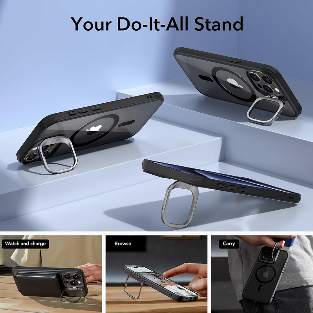 Capa MagSafe para Apple iPhone 15 Pro Max, ESR, Classic Hybrid Kickstand, Preta Transparente