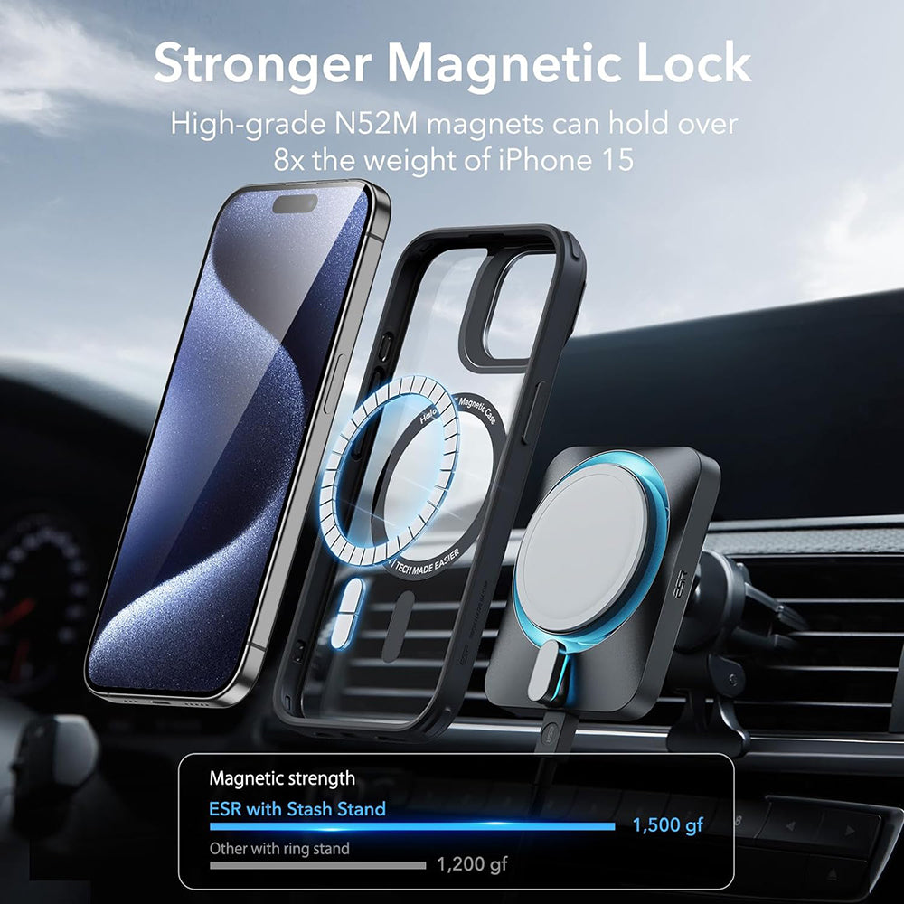 Capa MagSafe para Apple iPhone 15 Pro Max, ESR, Classic Hybrid Kickstand, Preta Transparente