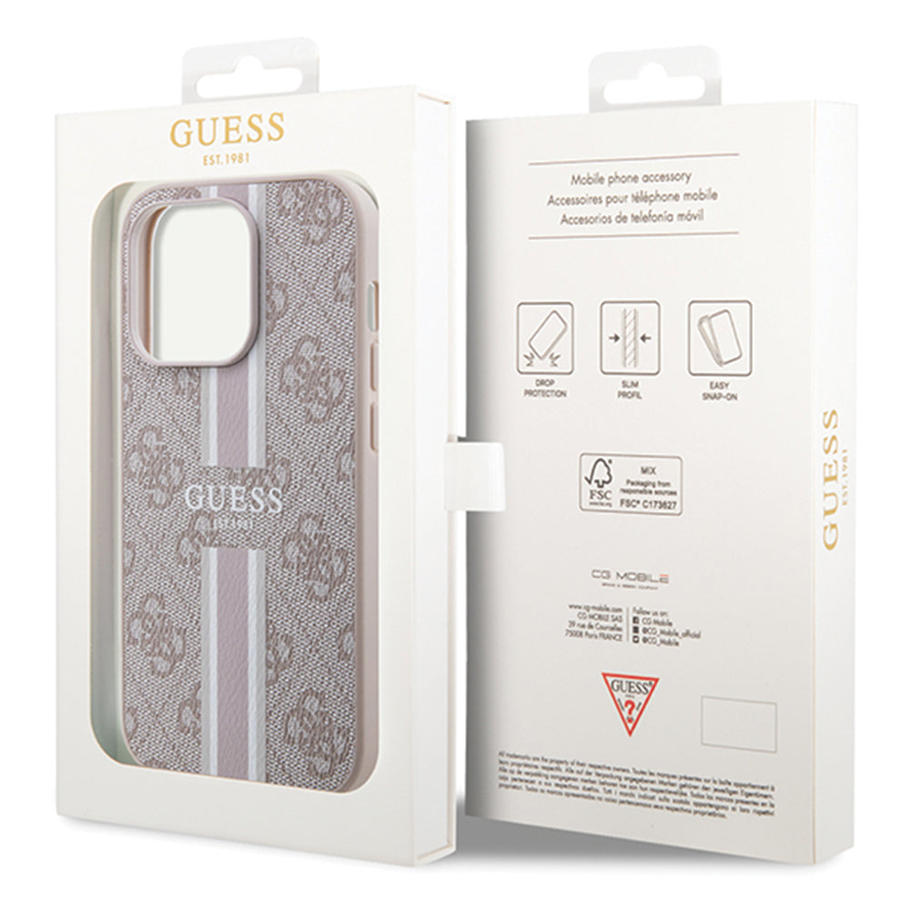 Capa MagSafe para Apple iPhone 15 Pro Max, Guess, 4G Printed Stripes, Rosa