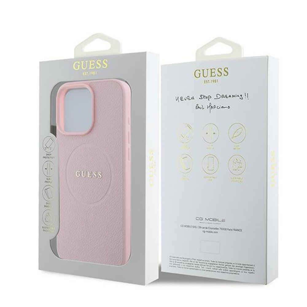 Capa MagSafe para Apple iPhone 15 Pro Max, Guess, Grained Gold Ring, Rosa
