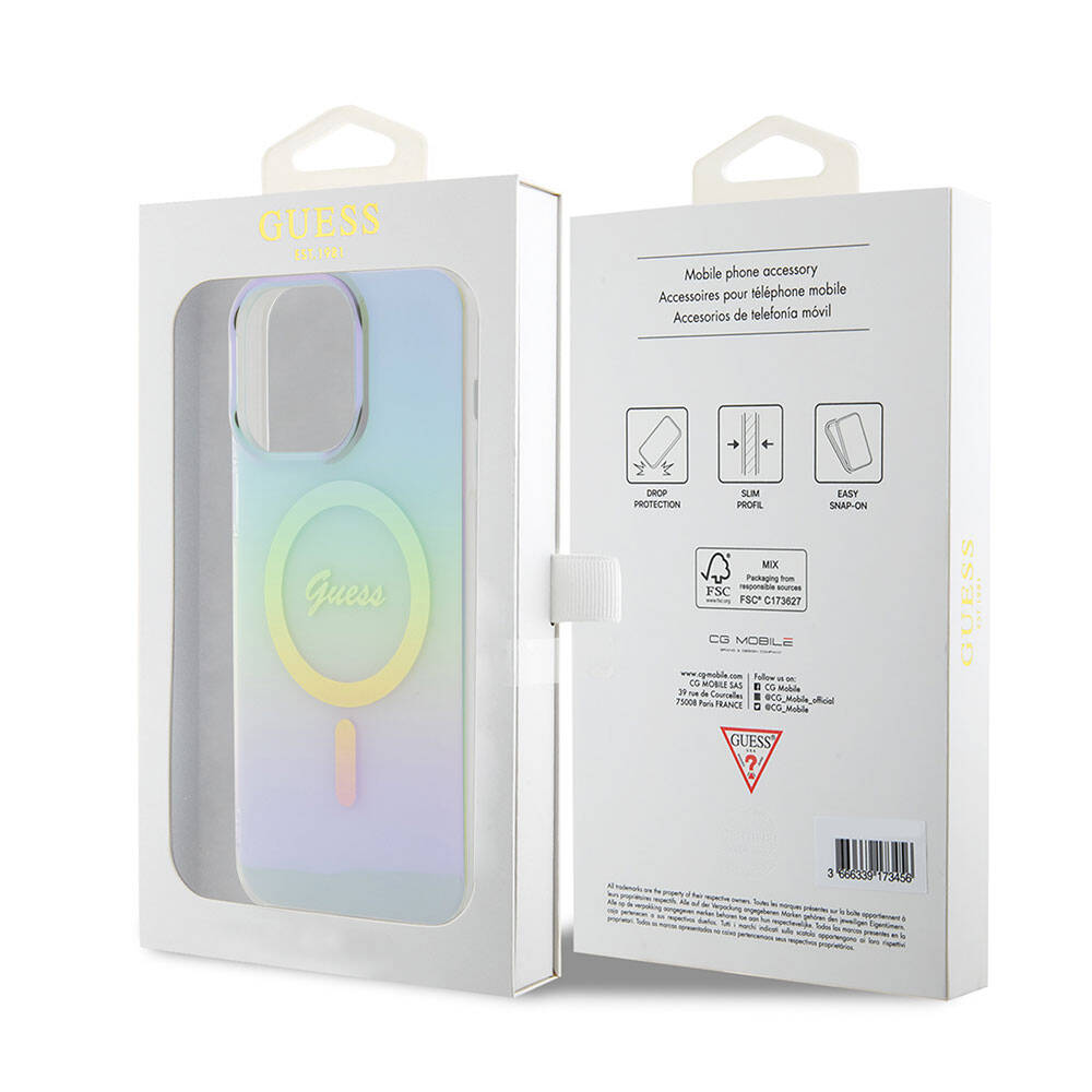 Capa MagSafe para Apple iPhone 15 Pro Max, Guess, IML Iridescente, Turquesa