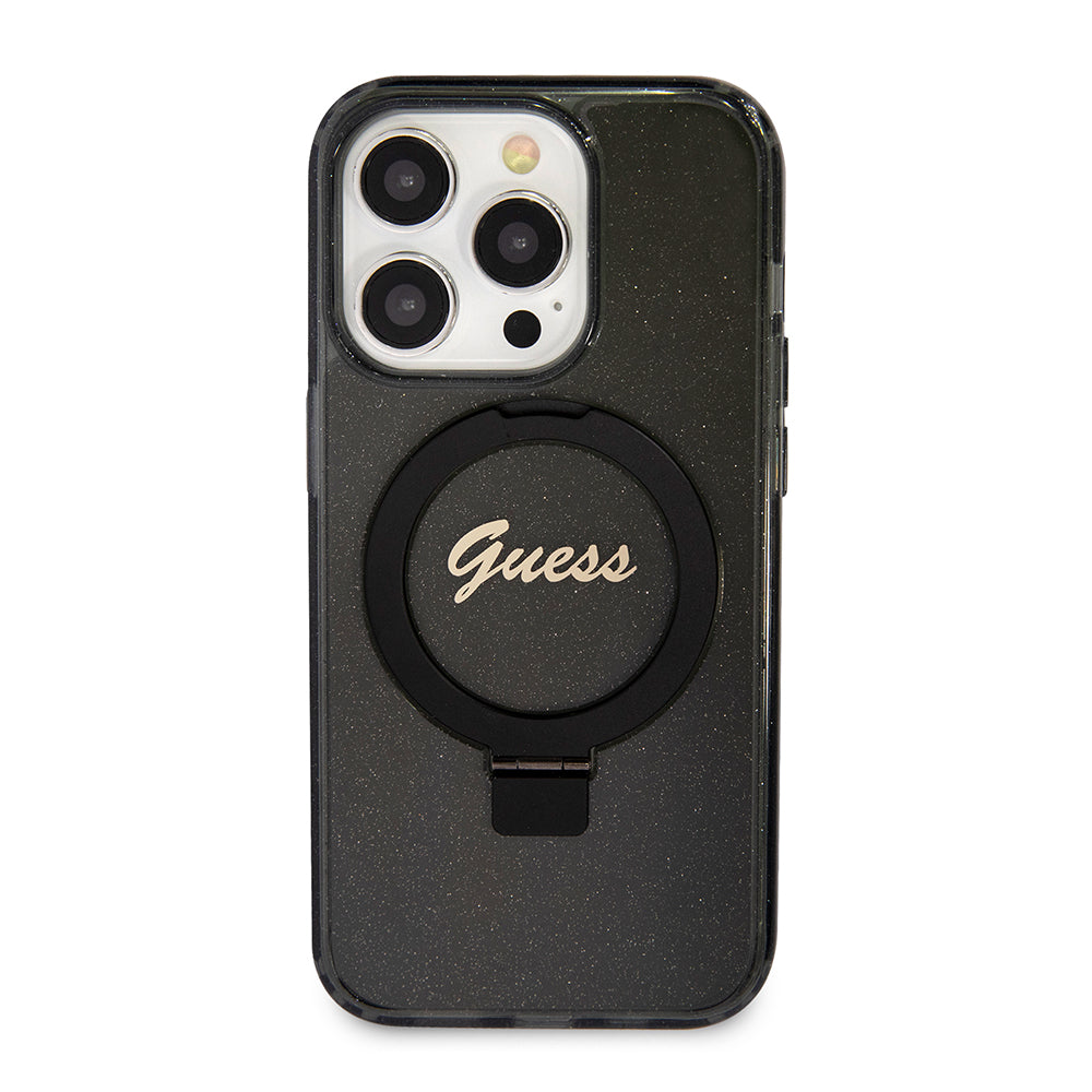 Capa MagSafe para Apple iPhone 15 Pro Max, Guess, IML Ring Stand Glitter, Preta
