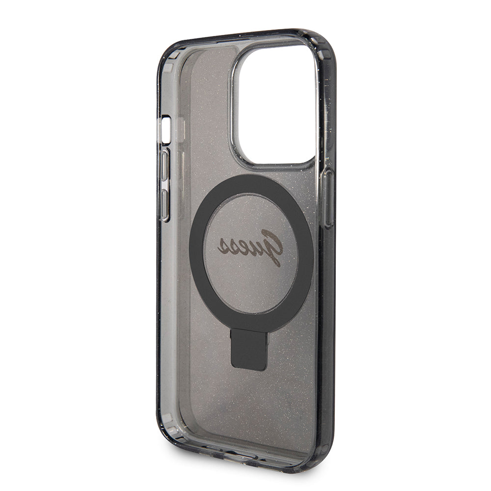 Capa MagSafe para Apple iPhone 15 Pro Max, Guess, IML Ring Stand Glitter, Preta