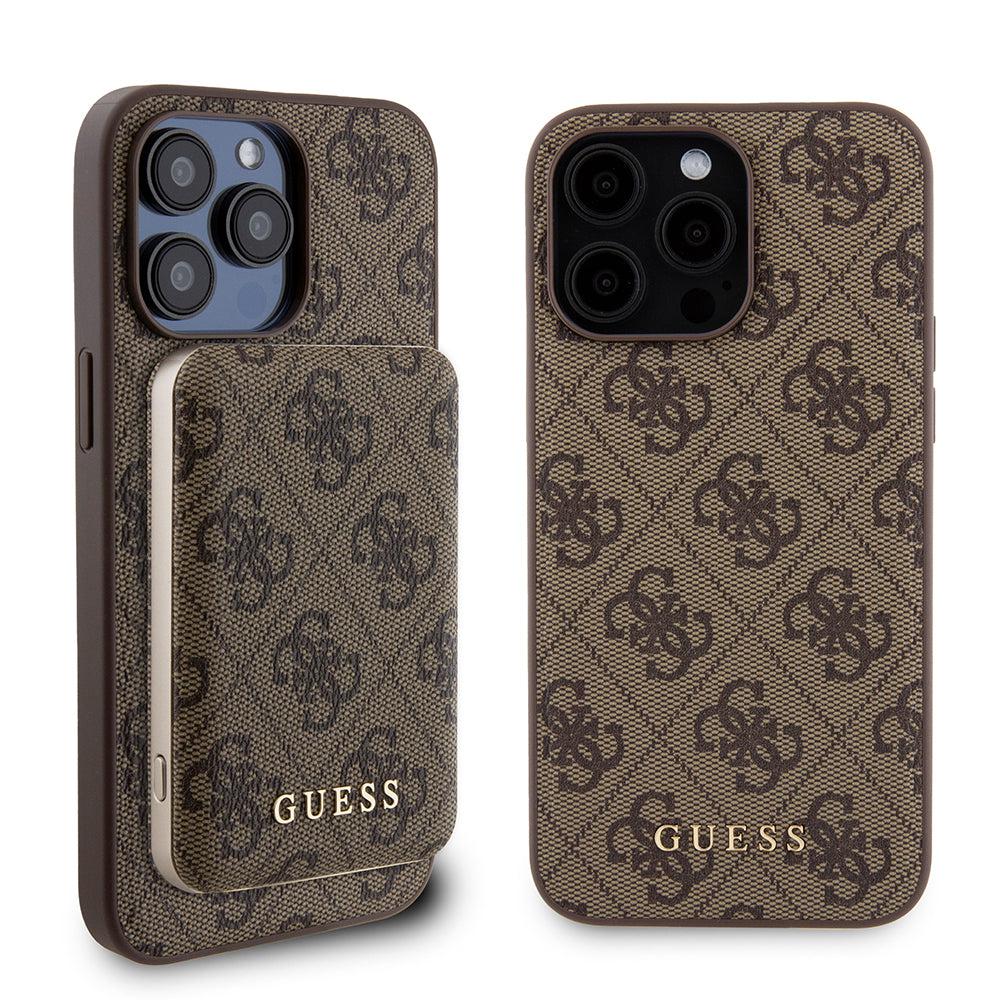Capa MagSafe para Apple iPhone 15 Pro Max, Guess, Powerbank 4G Metal Logo, Castanho