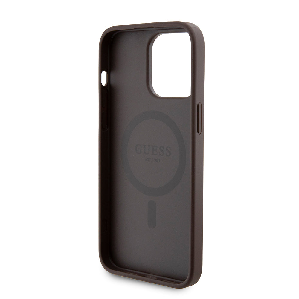 Capa MagSafe para Apple iPhone 15 Pro Max, Guess, Powerbank 4G Metal Logo, Castanho