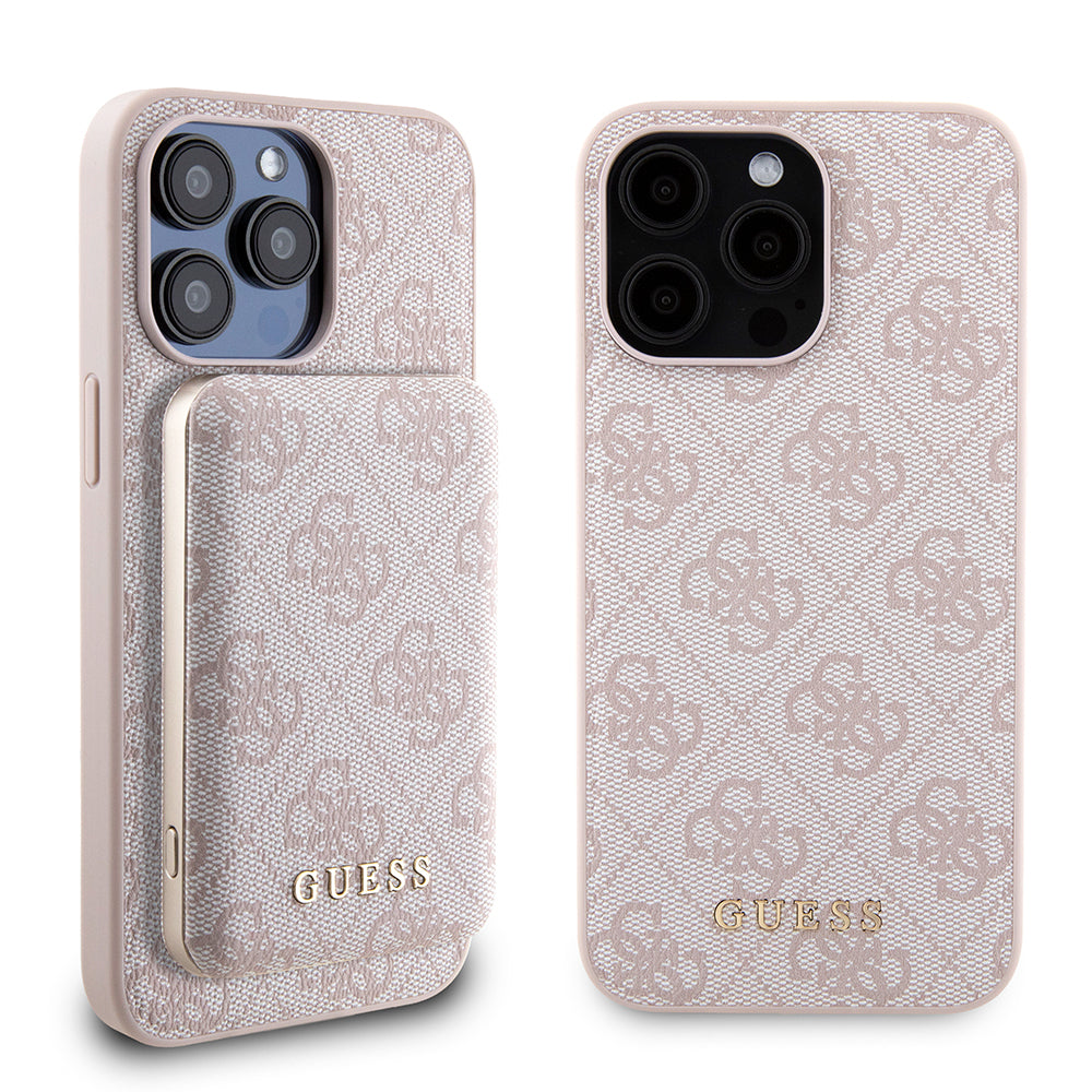 Capa MagSafe para Apple iPhone 15 Pro Max, Guess, Powerbank 4G Metal Logo, Rosa