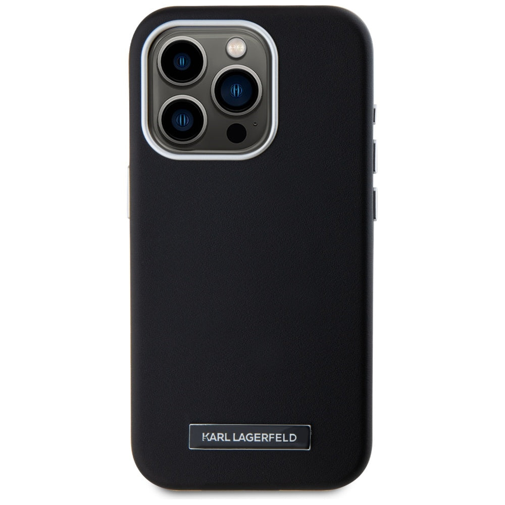 Capa MagSafe para Apple iPhone 15 Pro Max, Karl Lagerfeld, FW Metal Plate, Preta