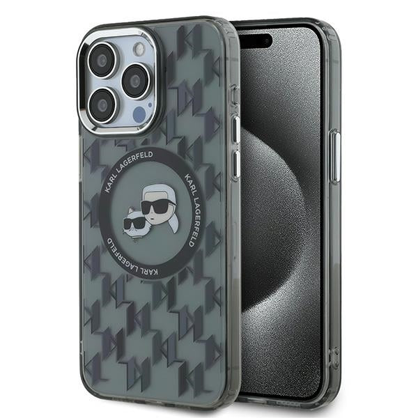 Capa MagSafe para Apple iPhone 15 Pro Max, Karl Lagerfeld, IML Monograma Karl & Cabeças de Choupette, Preta