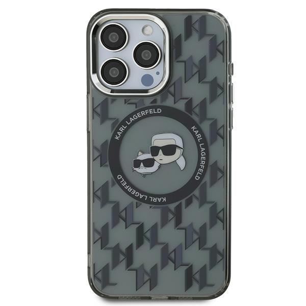 Capa MagSafe para Apple iPhone 15 Pro Max, Karl Lagerfeld, IML Monograma Karl & Cabeças de Choupette, Preta