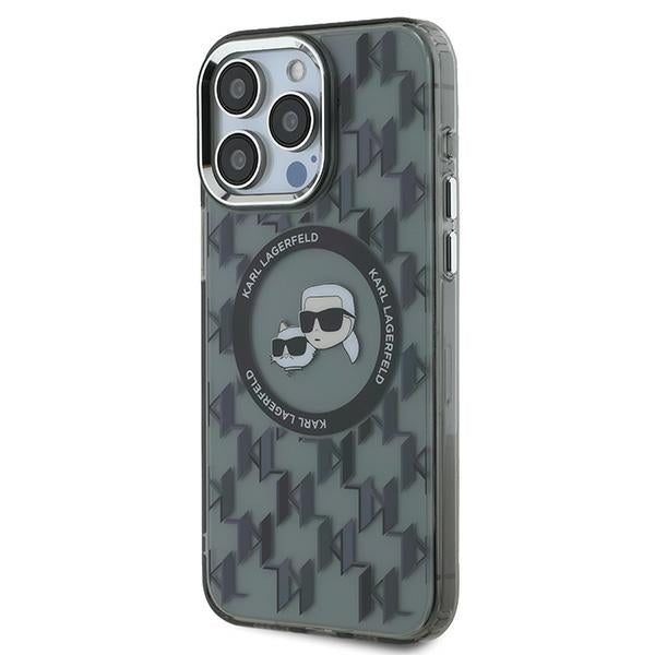 Capa MagSafe para Apple iPhone 15 Pro Max, Karl Lagerfeld, IML Monograma Karl & Cabeças de Choupette, Preta