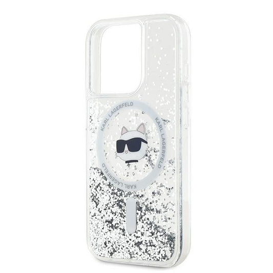 Capa MagSafe para Apple iPhone 15 Pro Max, Karl Lagerfeld, Liquid Glitter Choupette Head, Transparente