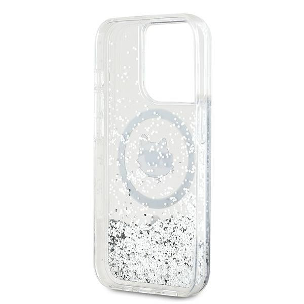Capa MagSafe para Apple iPhone 15 Pro Max, Karl Lagerfeld, Liquid Glitter Choupette Head, Transparente