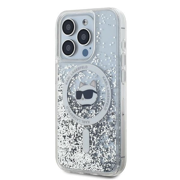 Capa MagSafe para Apple iPhone 15 Pro Max, Karl Lagerfeld, Liquid Glitter Choupette Head, Transparente