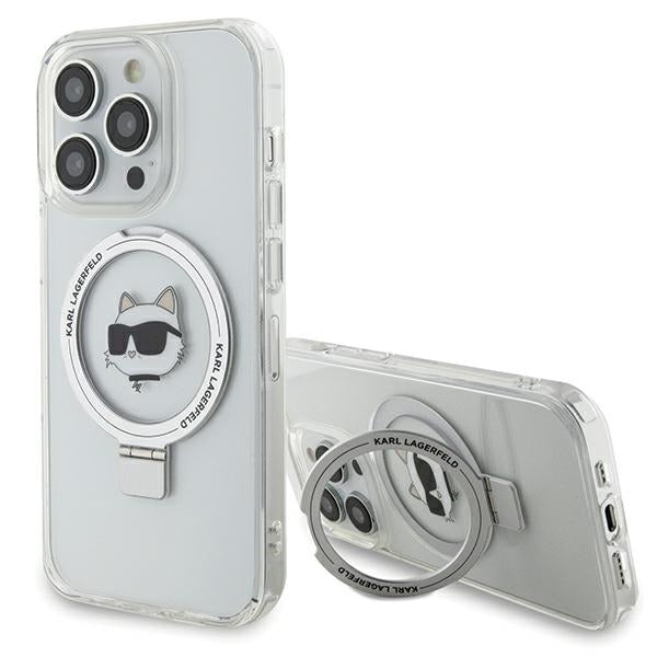 Capa MagSafe para Apple iPhone 15 Pro Max, Karl Lagerfeld, Ring Stand Choupette's Head, Branca