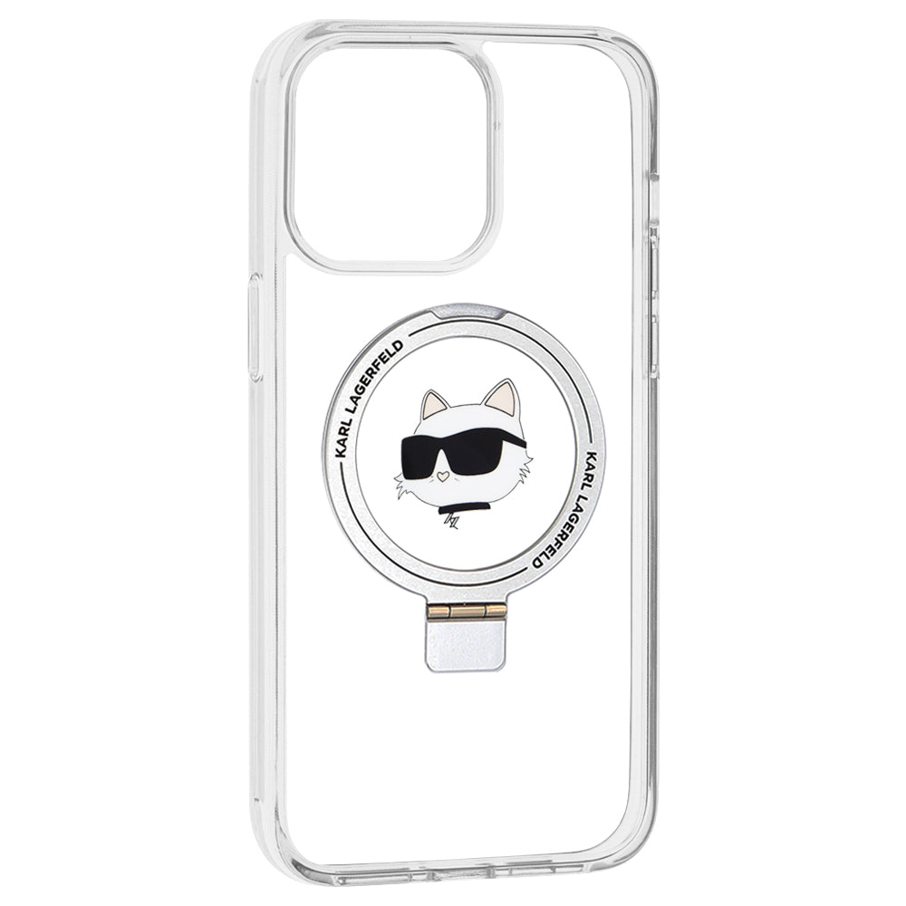 Capa MagSafe para Apple iPhone 15 Pro Max, Karl Lagerfeld, Ring Stand Choupette's Head, Branca