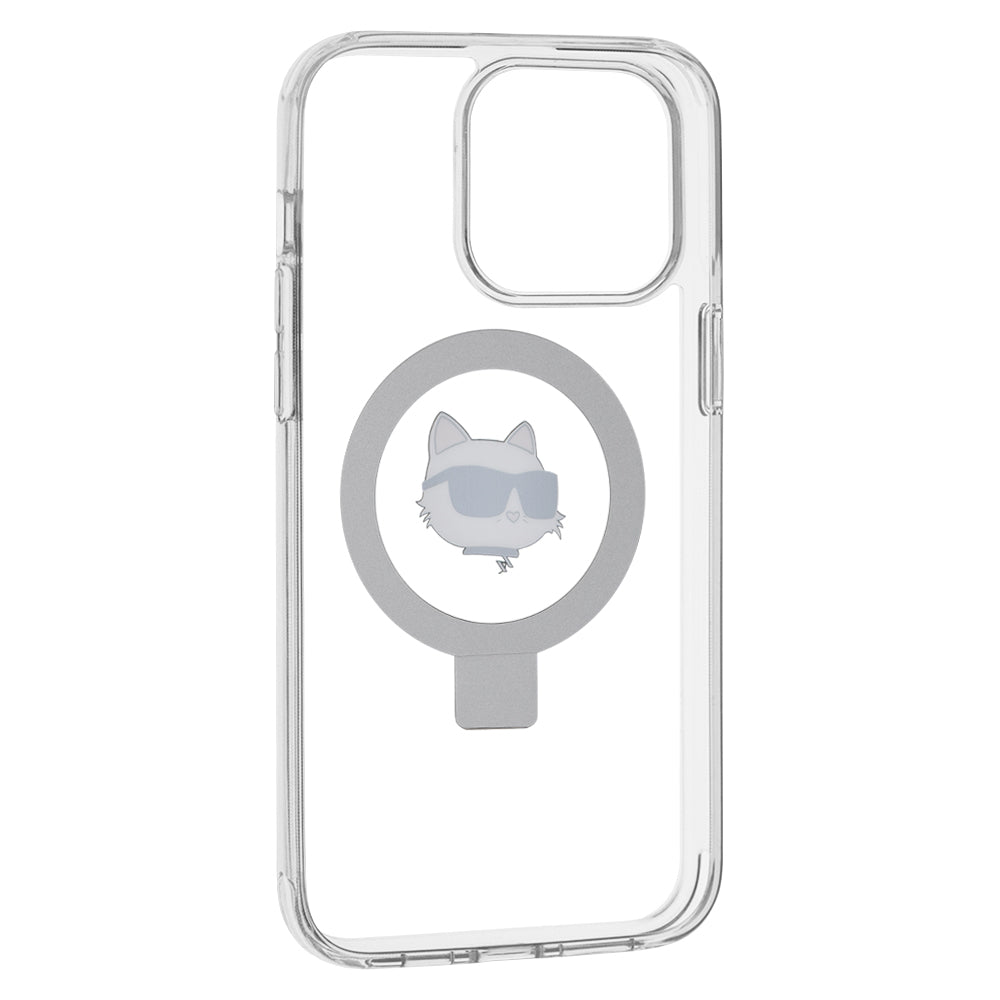 Capa MagSafe para Apple iPhone 15 Pro Max, Karl Lagerfeld, Ring Stand Choupette's Head, Branca
