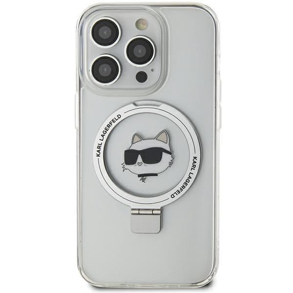 Capa MagSafe para Apple iPhone 15 Pro Max, Karl Lagerfeld, Ring Stand Choupette's Head, Branca