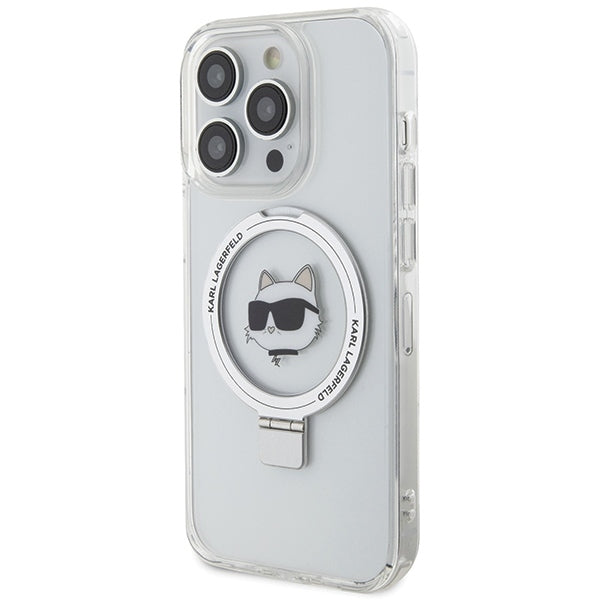 Capa MagSafe para Apple iPhone 15 Pro Max, Karl Lagerfeld, Ring Stand Choupette's Head, Branca