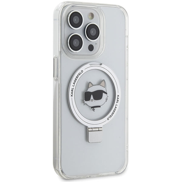 Capa MagSafe para Apple iPhone 15 Pro Max, Karl Lagerfeld, Ring Stand Choupette's Head, Branca