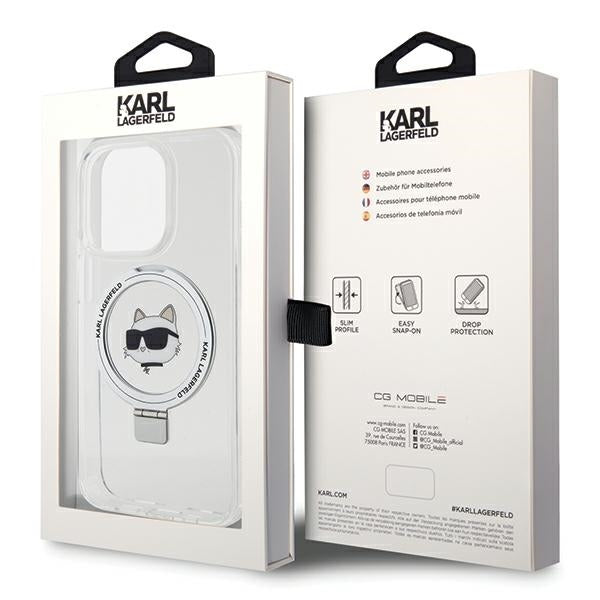 Capa MagSafe para Apple iPhone 15 Pro Max, Karl Lagerfeld, Ring Stand Choupette's Head, Branca