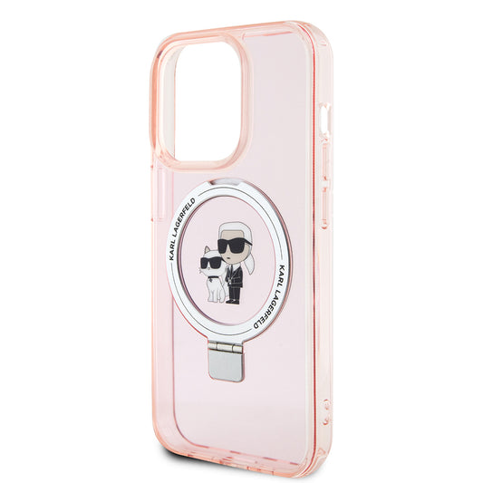 Capa MagSafe para Apple iPhone 15 Pro Max, Karl Lagerfeld, Ring Stand Karl & Choupette, Rosa