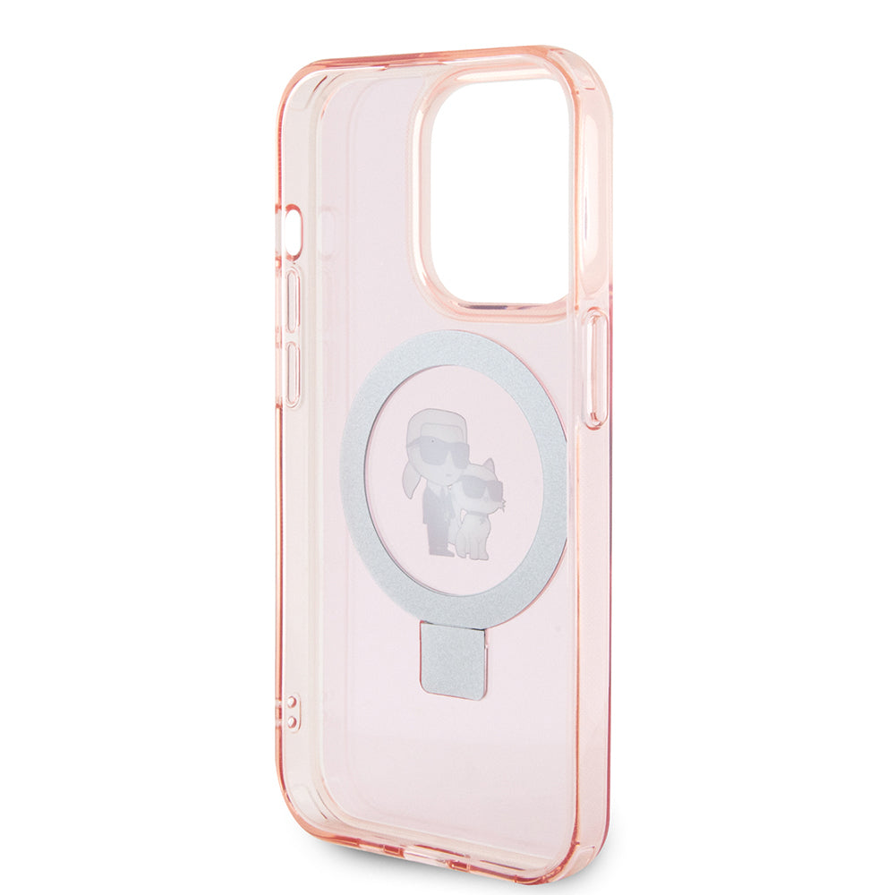 Capa MagSafe para Apple iPhone 15 Pro Max, Karl Lagerfeld, Ring Stand Karl & Choupette, Rosa