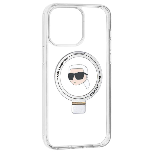 Capa MagSafe para Apple iPhone 15 Pro Max, Karl Lagerfeld, Ring Stand Karl's Head, Branca