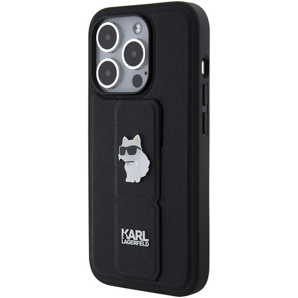 Capa MagSafe para Apple iPhone 15 Pro Max, Karl Lagerfeld, Saffiano Gripstand Choupette, Preta