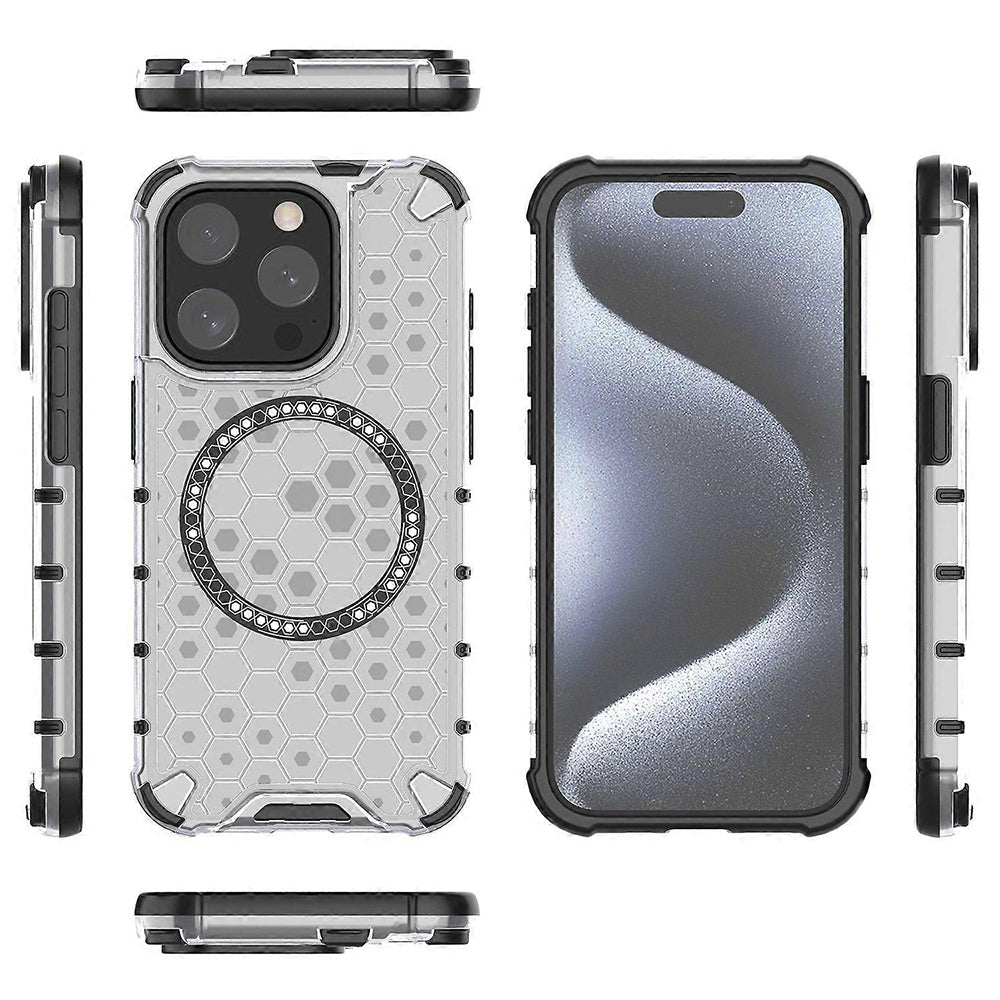 Capa MagSafe para Apple iPhone 15 Pro Max, Techsuit, HoneyComb Shield, Branca