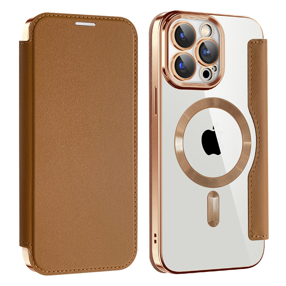 Capa MagSafe para Apple iPhone 15 Pro Max, Techsuit, SmartMag Book, Castanha