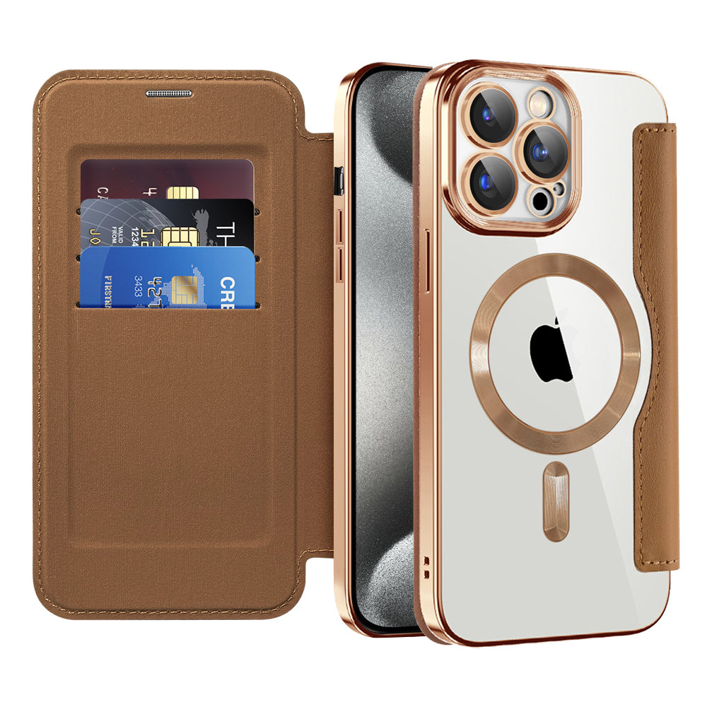 Capa MagSafe para Apple iPhone 15 Pro Max, Techsuit, SmartMag Book, Castanha