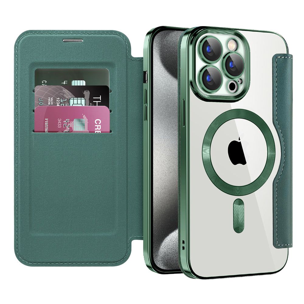 Capa MagSafe para Apple iPhone 15 Pro Max, Techsuit, SmartMag Book, Verde