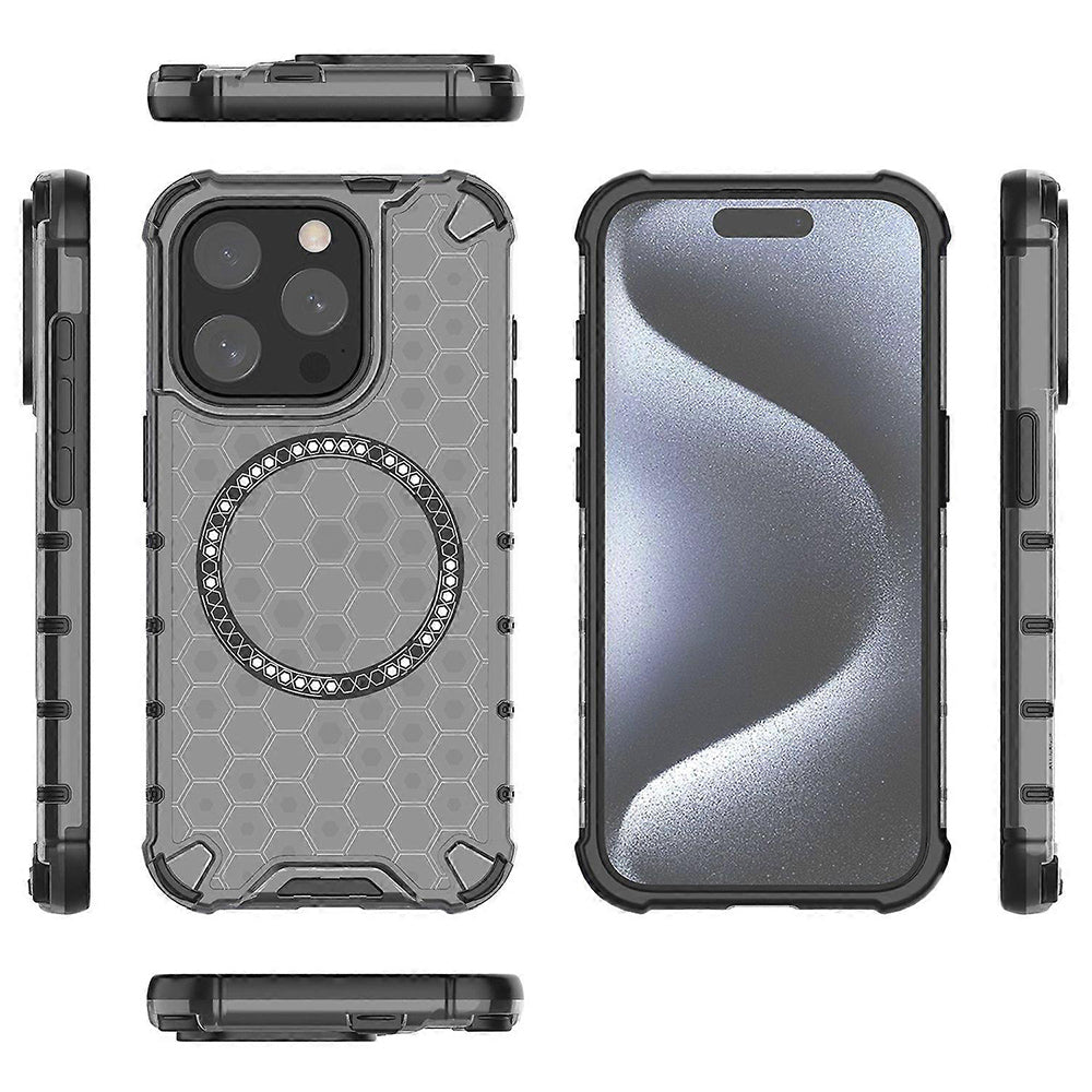 Capa MagSafe para Apple iPhone 15 Pro, Techsuit, HoneyComb Shield, Preta