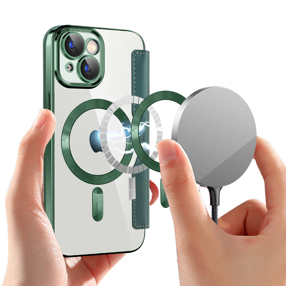 Capa MagSafe para Apple iPhone 15, Techsuit, SmartMag Book, Verde